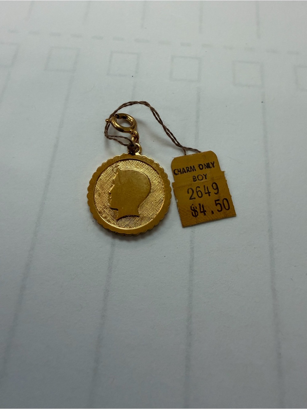 Monet Gold Boy Silhouette Charm Pendant - Classic Coin Design
